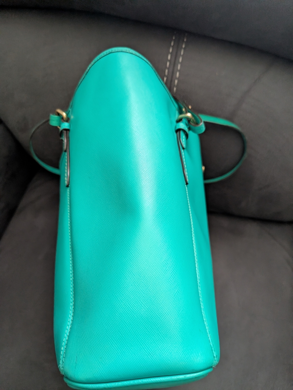 Coach Peyton Turquoise Tote with Gold Accent - Picture 4 of 13